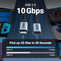 Дата кабель USB-C M/F 0.5m 5A USB 3.1 Gen2 10Gbps black Ugreen (80810) - 3