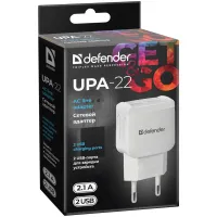 Зарядний пристрій Defender UPA-22 white, 2xUSB, 2.1A (83580) - 3