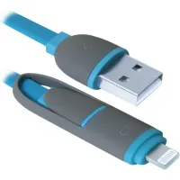 Дата кабель USB 2.0 AM to Lightning + Micro 5P 1.0m blue Defender (87487) - 1