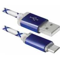Дата кабель USB 2.0 AM to Micro 5P 1.0m BlueLED backlight Defender (87555) - 1