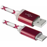 Дата кабель USB 2.0 AM to Micro 5P 1.0m RedLED backlight Defender (87556) - 1