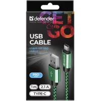 Дата кабель USB 2.0 AM to USB-C 1.0m PRO green Defender (87816) - 3