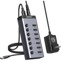 Концентратор Ugreen USB 3.0 to 7xUSB 3.0 with power supply CM481 gray (90307) - 2