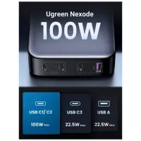 Зарядний пристрій Ugreen 4xUSB 100W (3xType-C+USB A QC3) GAN Charger Nexode Series Black CD328 (90928) - 2