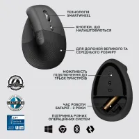 Мишка Logitech Lift Vertical Ergonomic Wireless/Bluetooth for Business Graphite (910-006494) - 6