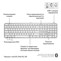 Клавіатура Logitech MX Keys S для MAC Bluetooth/Wireless UA Pale Grey (920-011638) - Зображення 3