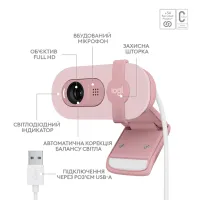 Веб-камера Logitech Brio 100 Full HD Rose (960-001623) - 6