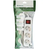 Мережевий подовжувач Defender S330 3.0 m 3 роз switch white (99234) - 4