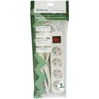 Мережевий подовжувач Defender S430 3.0 m 4 роз switch white (99238) - 4