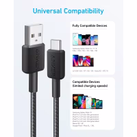Дата кабель USB 2.0 AM to USB-C 1.8m nylon 322 black Anker (A81H6G11) - Image 2