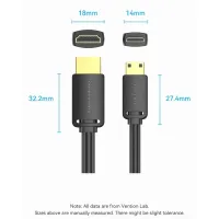 Кабель мультимедійний HDMI M to HDMI mini M 1.5m V2.0 4K60Hz VENTION (AGHBG) - Зображення 3