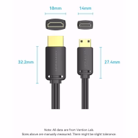 Кабель мультимедійний HDMI M to HDMI mini M 3.0m V2.0 4K60Hz Vention (AGHBI) - Image 3