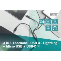 Дата кабель USB 2.0 AM to Lightning + Micro 5P + USB-C 1.0m charge only Digitus (AK-300160-010-S) - 9