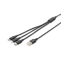 Дата кабель USB 2.0 AM to Lightning + Micro 5P + USB-C 1.0m charge only Digitus (AK-300160-010-S) - 1