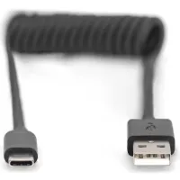 Дата кабель USB 2.0 AM to USB-C 1.0m (0.32m) spiral black Digitus (AK-300430-006-S) - 2