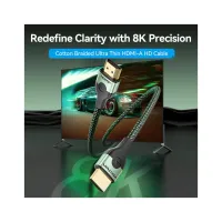 Кабель мультимедійний HDMI M to HDMI M 1.5m 8K ultra thin cotton braided green Vention (ALOGG) - Зображення 4