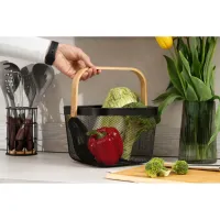 Фруктовниця Ardesto Midori з ручкою 25х24.5х18см, метал, дерево, чорний (AR0901B) - 6