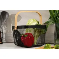 Фруктовниця Ardesto Midori з ручкою 25х24.5х18см, метал, дерево, чорний (AR0901B) - 7