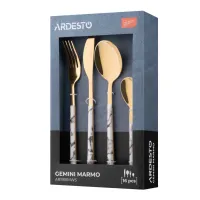 Набір столових приборів Ardesto Gemini Marmo, 16 приборів, нержавіюча сталь, пластик, золотисто-білий (AR1916MWS) - 6