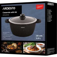 Каструля Ardesto Gemini Anzio скляна кришка 20 см 2,5 л чорна (AR2420GE) - 10