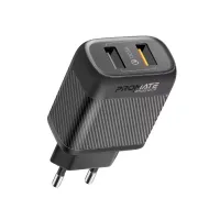 Зарядний пристрій Promate 18W 2xUSB-A (biplug-qc3.eu-bk) - 1