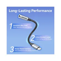 Перехідник Lightning to 3.5mm 0.1m cotton braided aluminum gray Vention (BMBHA) - Зображення 5