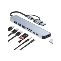 Концентратор Dynamode USB-C/A 8-in-1 1xUSB-C + 1xUSB 3.0 + 3xUSB 2.0 + 3.5mm audio + SD/TF silver (BYL-2218TU) - Зображення 2