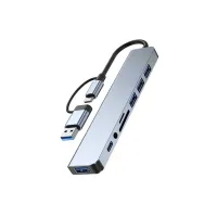 Концентратор Dynamode USB-C/A 8-in-1 1xUSB-C + 1xUSB 3.0 + 3xUSB 2.0 + 3.5mm audio + SD/TF silver (BYL-2218TU) - Зображення 1