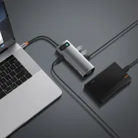 Концентратор Baseus USB3.1 Type-C to USB C(PD)100W/HDMI 4K 30Hz/VGA/USB3.2/RJ45/SD+TF,9in1 Grey (CAHUB-CU0G) - 11