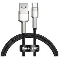 Дата кабель USB 2.0 AM to USB-C 1.0m Cafule Metal 66W black Baseus (CAKF000101) - 1