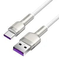 Дата кабель USB 3.1 AM to USB-C 2.0m 6.0A 66W Cafule Series Metal White Baseus (CAKF000202) - 10