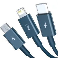 Дата кабель USB 2.0 AM to Lightning + Micro 5P + Type-C 1.5m 3.5A blue Baseus (CAMLTYS-03) - Зображення 2