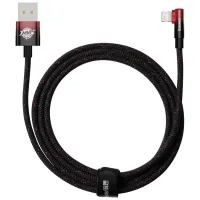 Дата кабель USB 2.0 AM to Lightning 2.0m 2.4A 90° corner black/red Baseus (CAVP000120) - Зображення 1