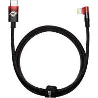 Дата кабель USB-C to Lightning 1.0m 20W 90° corner black/red Baseus (CAVP000220) - Зображення 1