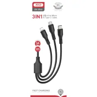 Дата кабель USB 2.0 AM to Lightning + Micro 5P + USB-C 3A black XO (CB-23U3-BK) - 2