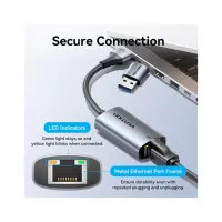 Переходник USB-C + USB A to RJ45 Ethernet 1000Mbps 0.15m aluminum gray Vention (CFQHB) - Изображение 5