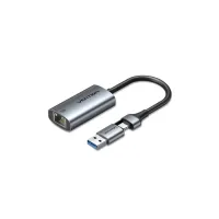 Переходник USB-C + USB A to RJ45 Ethernet 1000Mbps 0.15m aluminum gray Vention (CFQHB) - Изображение 1