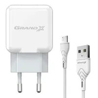 Зарядний пристрій Grand-X USB 5V 2,1A White + cable USB -> micro USB, Cu (CH-03UMW) - 1