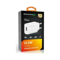 Зарядний пристрій Grand-X Quick Charge QС3.0, + cable USB -> Type C 1m white (CH-550WT) - 5