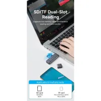 Зчитувач флеш-карт Vention USB 3.0 AM/USB-C to SD+TF Gray Dual Drive Letter Aluminum Alloy (CLLH0) - Зображення 6