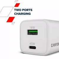 Зарядний пристрій Canyon CU45AC GaN 45W 1xPD 1xQC EU White (CNS-CUW45AC) - Зображення 6