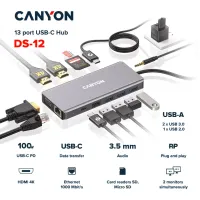 Порт-реплікатор Canyon DS-12, 13 in 1 USB-C hub, 2*HDMI, Gigabit Ethernet, VGA, 3*USB3.0, PD/100W, 3.5mm audio jack (CNS-TDS12) - 2