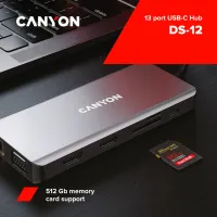 Порт-реплікатор Canyon DS-12, 13 in 1 USB-C hub, 2*HDMI, Gigabit Ethernet, VGA, 3*USB3.0, PD/100W, 3.5mm audio jack (CNS-TDS12) - 5