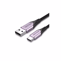 Дата кабель USB 2.0 AM to USB-C 1.5m 3A cotton braided aluminum purple Vention (CODVG) - Image 1