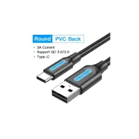 Дата кабель USB 2.0 AM to USB-C 1.0m 3A black Vention (COKBF) - Изображение 2