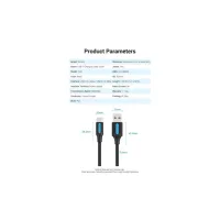 Дата кабель USB 2.0 AM to USB-C 1.5m 3A black Vention (COKBG) - Зображення 5