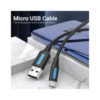 Дата кабель USB 2.0 AM to Micro 5P 1.0m 3A black Vention (COLBF) - Зображення 2