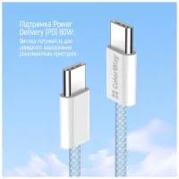 Дата кабель USB-C to USB-C 1.0m 60W 3.0А blue ColorWay (CW-CBPDCC061-BL) - 7