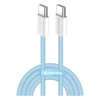 Дата кабель USB-C to USB-C 1.0m 60W 3.0А blue ColorWay (CW-CBPDCC061-BL) - 1