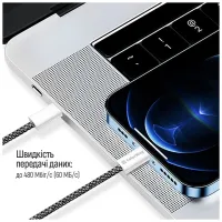 Дата кабель USB-C to USB-C 2.0m (braided cotton) (PD Fast Charging 60W) 3.0А black ColorWay (CW-CBPDCC068-BK) - 10